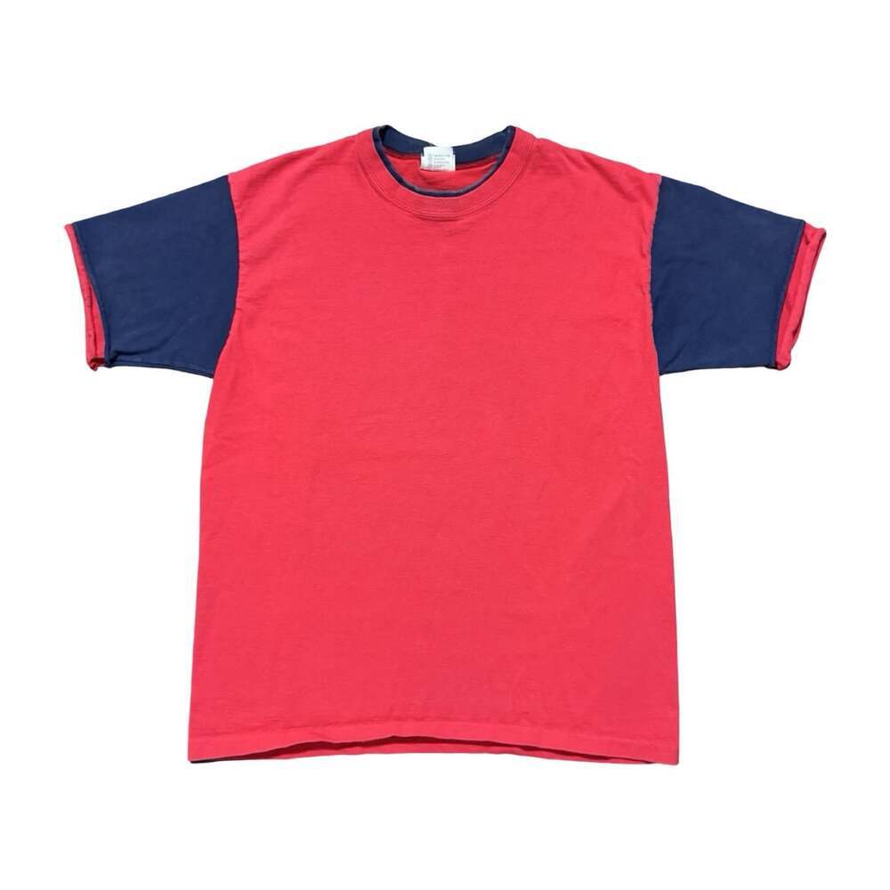 Vintage Single Stitch Color Block T-Shirt Red Navy Blank USA Made 90s Men’s